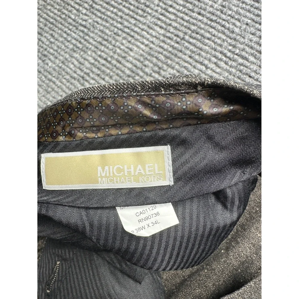 Michael Kors Suit Men 38W 44R Brown Elbow Patches Herringbone